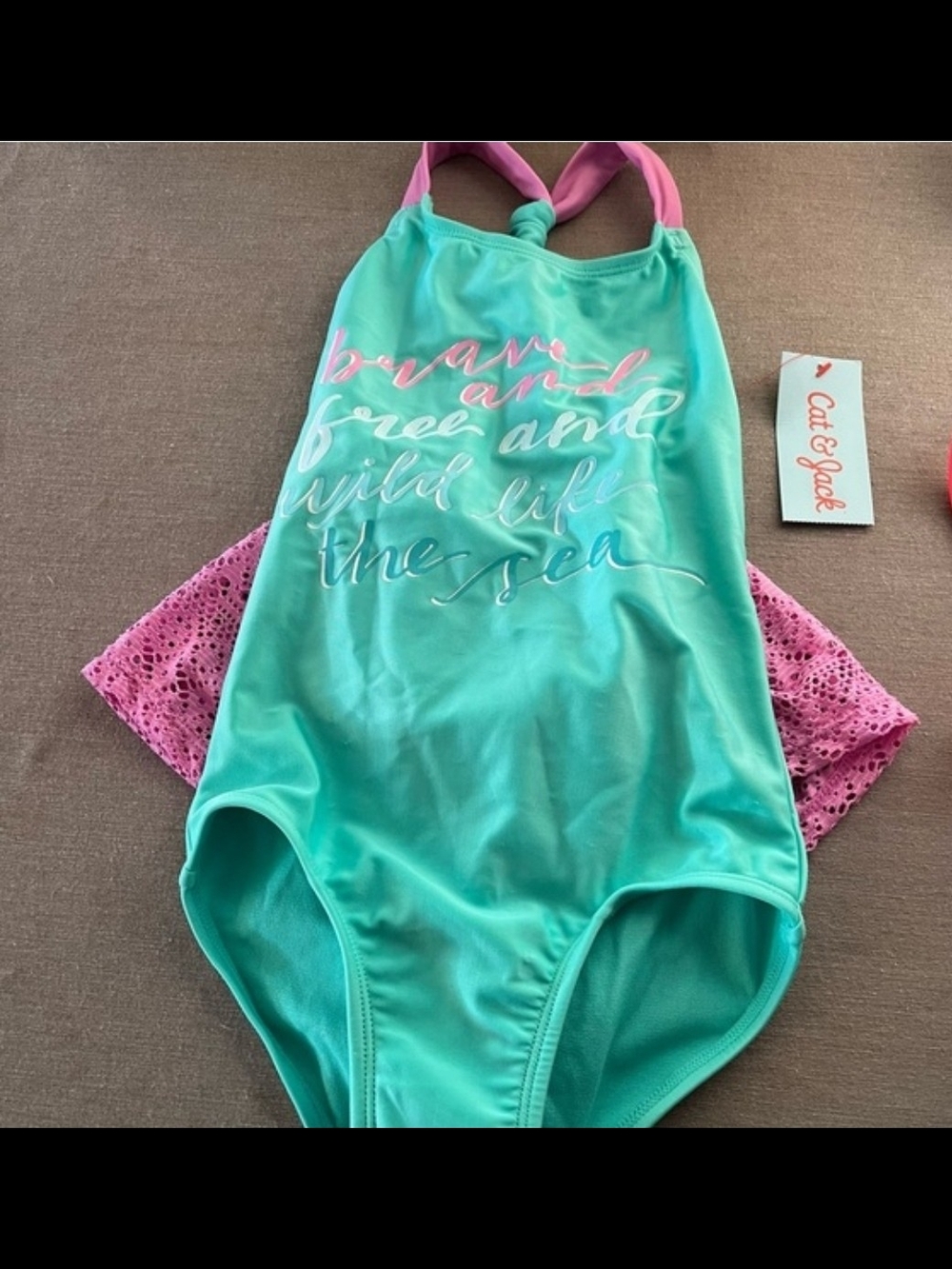 Cat & Jack Teal One-Piece Swimsuit with Lace Shorts